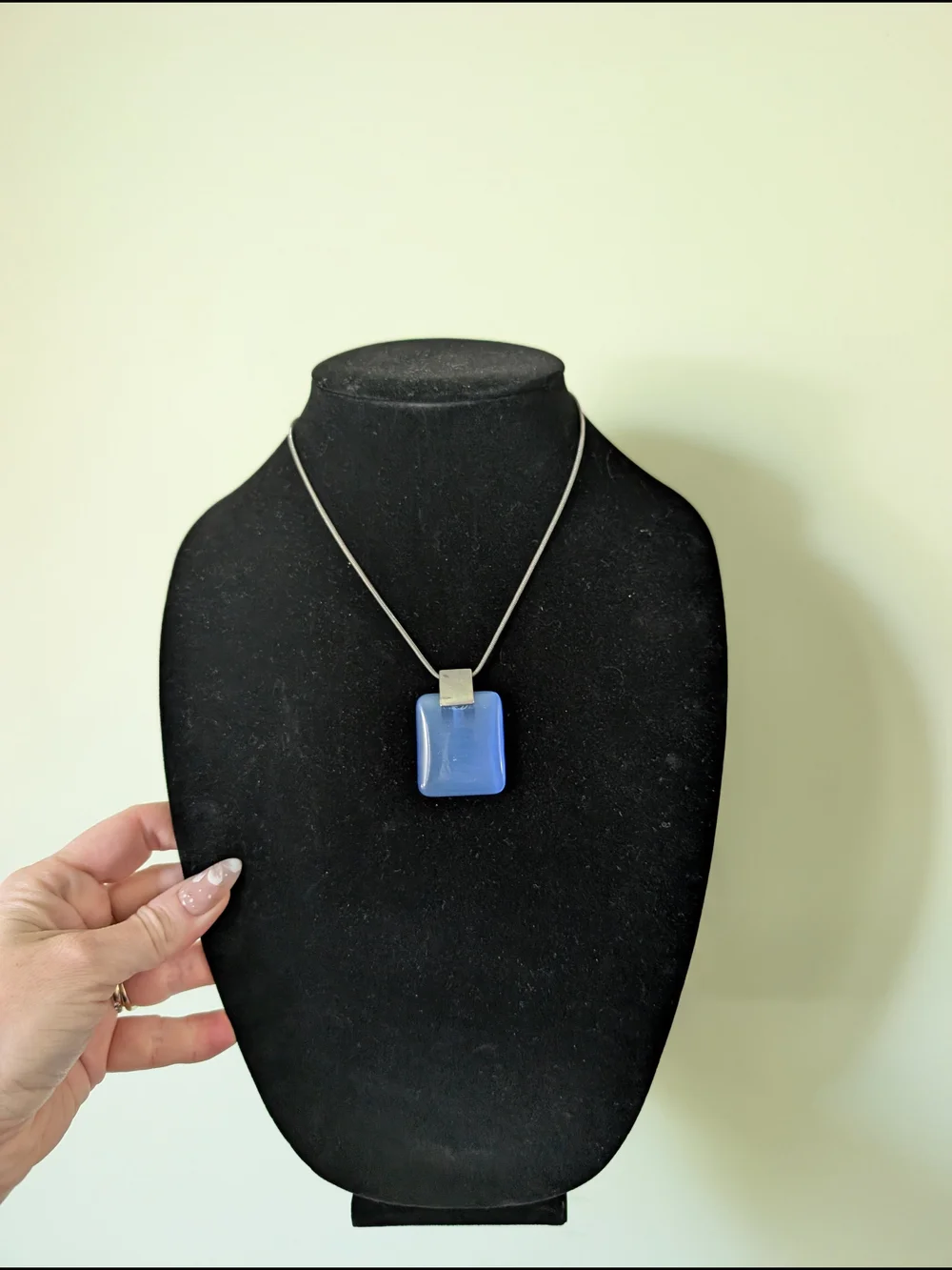 Blue Glass Pendant Necklace with Silver Bail - Picture 6 of 9